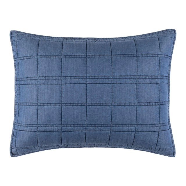 Pine Cone Hill by Annie Selke Atlas Denim Quilted Sham, Standard For Sale