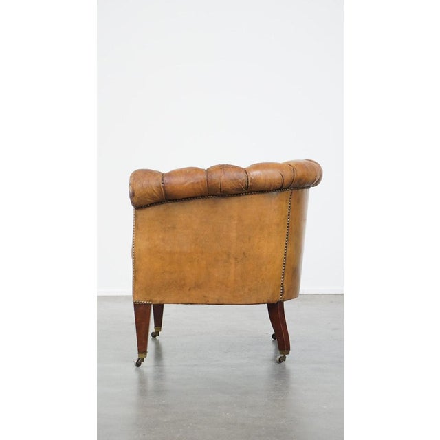 Antique Chesterfield Club Chair in Sheepskin For Sale - Image 5 of 15