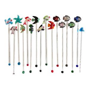 Vintage Hand-Blown Glass Tropical Fish Cocktail Stirrers, Set of 16