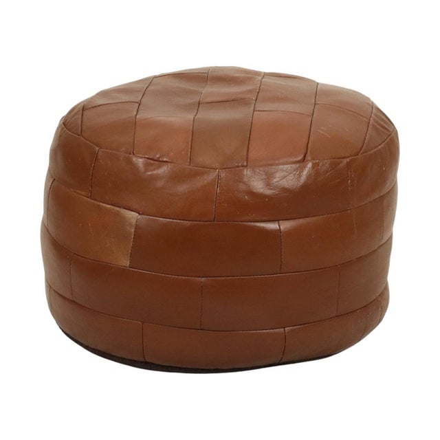 Vintage Round Faux Leather Ottoman, 1970s For Sale - Image 14 of 14