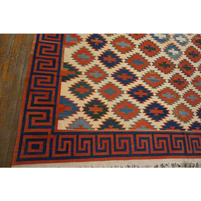 Textile 1940s Earth Tone Medallion Tribal Antique Dhurrie Kilim Cotton Rug 8' 9''x 13' 8'' Carpet For Sale - Image 7 of 8