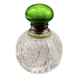 Antique Baccarat Crystal Perfume Bottle with Silver Guilloche Stopper, 1890s For Sale