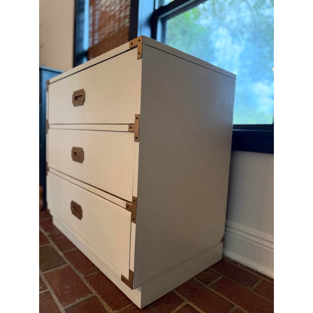 White Mid-Century Modern Campaign Style Three Drawer Chest by Bernhardt For Sale - Image 8 of 11