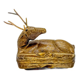 Mid 20th Century Brass Reclining Stag Betel Box by j.w. Robinson's For Sale