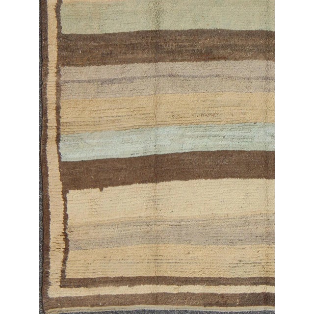 Tribal Vintage Turkish Tulu Rug in Soft Neutrals, Cream, Cocoa, and Sky Blue For Sale - Image 3 of 9