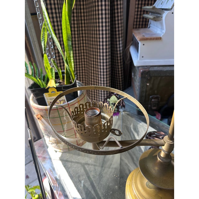 Vintage Brass Double Hurricane Student Style Table Lamp For Sale - Image 4 of 8