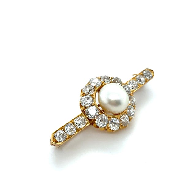 Victorian 19th Century Victorian, Gia Natural Pearl and Diamond Brooch, 18k For Sale - Image 3 of 8