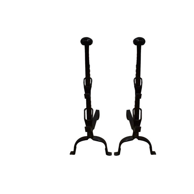 Wrought Iron Andirons, Late 19th Century, Set of 2 For Sale