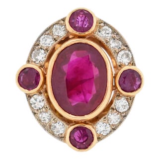 Natural Burmese Ruby 2 Cts and Diamond Halo Ring, Size 6.5 For Sale
