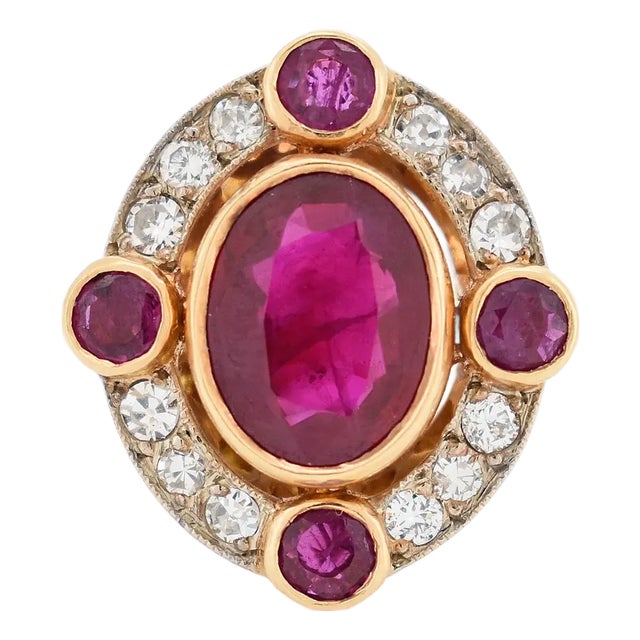 Natural Burmese Ruby 2 Cts and Diamond Halo Ring, Size 6.5 For Sale