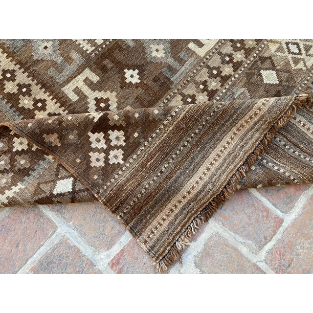 Afghan Ghalmori Maimana Kilim Rug 8x14 Ft, Handwoven Brown Gray Blue Bordered Flatweave, Large Tribal Area Rug For Sale - Image 13 of 15