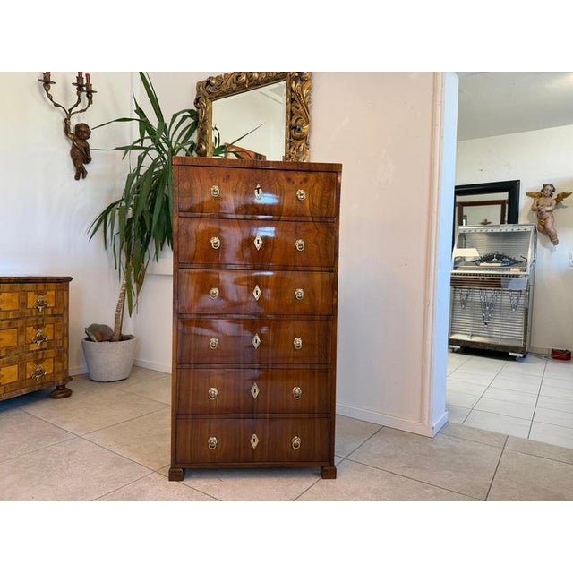 Restored Biedermeier Chest of Drawers, Pillar Chest. Dimensions: Height x Width x Depth 132 x 69 x 36 cm. Beautiful,...