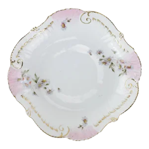 Vintage Pink and White Scalloped Porcelain Plate With Delicate Floral Motif