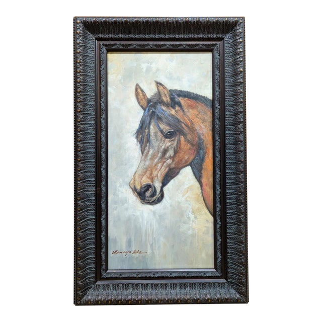 Framed Horse Painting on Canvas 18in X 30in For Sale