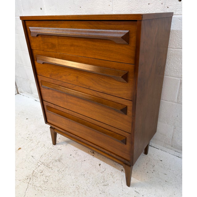 Vintage MCM Four Drawer Walnut Highboy Dresser | Chairish