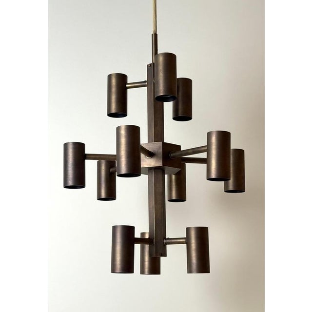 Twelve-Light Brass Chandelier by Gotthold Schönwandt, Germany, 1960s For Sale - Image 11 of 18