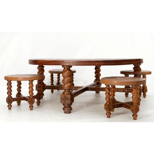 Mid 20th Century Embossed Leather South American Coffee Table 4 Nesting Stools Chairs For Sale - Image 14 of 18