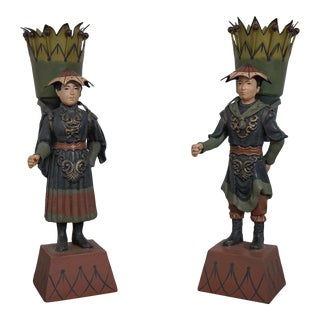 Asian Inspired Iron & Tole Figural Planters For Sale
