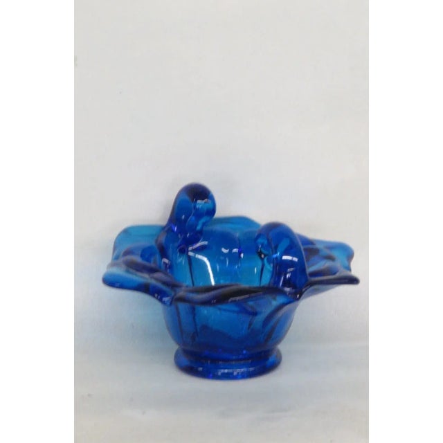 Italian Blown Glass Cobalt Blue Flower Candy Dish Bowl For Sale - Image 11 of 13