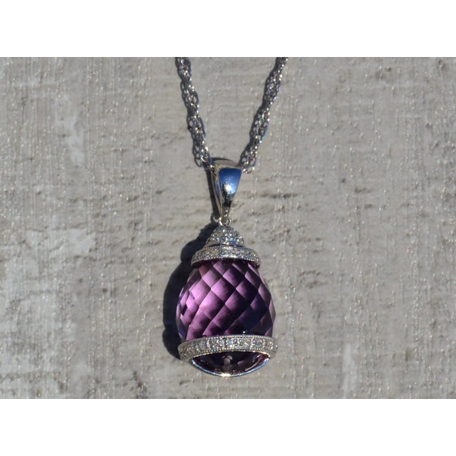 The Ivanna Ladies Bold Amethyst and Diamond Necklace in 14K. Crafted in 14 karat white gold, this ladies necklace features...