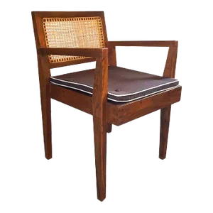 Vintage Pierre Jeanneret Caned Teak Armchair From Chandigarh, India