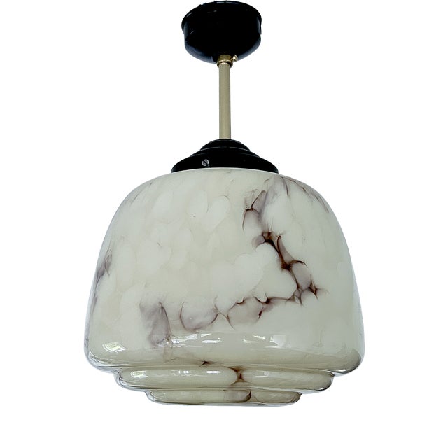 Art Deco Pendant Light in Marble Glass, 1930s For Sale
