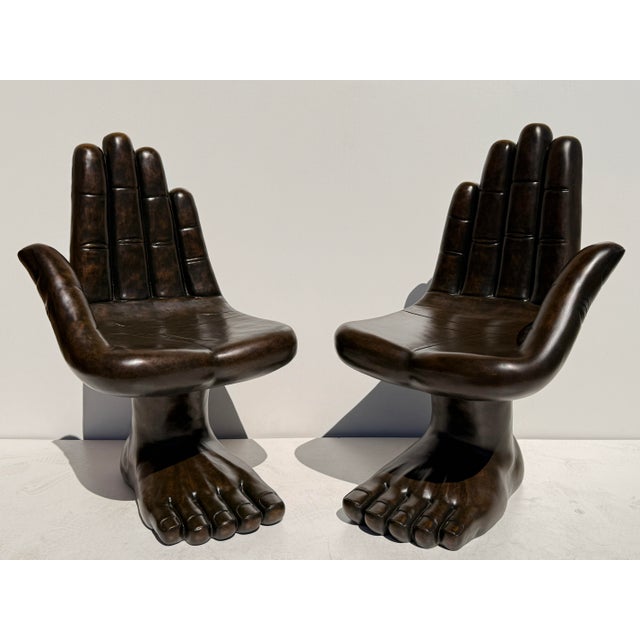 Brown Pair of “Hand & Foot” Surrealist Boudoir Chairs For Sale - Image 8 of 12