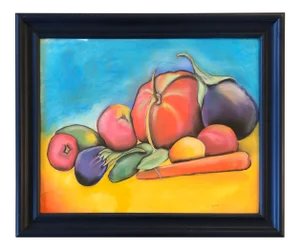 Vintage Original Still Life Pastel Drawing Vegetables Pop Art