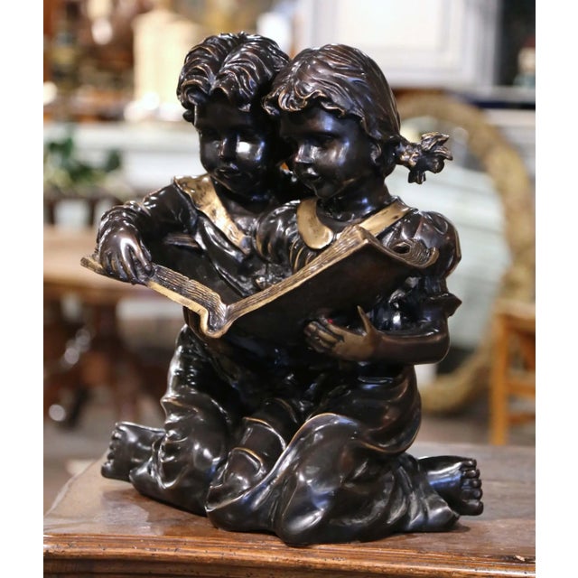 Late 19th Century 19th Century French Two-Tone Bronze Sculpture of Children Reading For Sale - Image 5 of 12