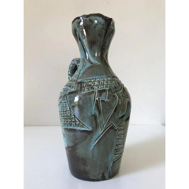 Aqua Ceramic Pitcher by Huguette Bessone, 1960s For Sale - Image 8 of 12