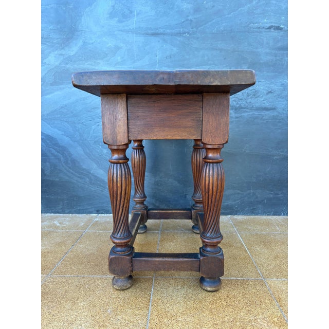 Wood Spanish Renaissance Revival Oak Side Table with Drawer, Early 20th Century For Sale - Image 7 of 8