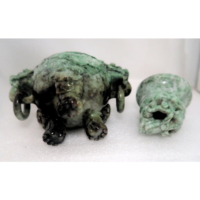 Vintage Chinese Jade Incense Burner, Covered, With Tripod Feet, Foo Dog Finial and Dragon Head Loose Ring Handles For Sale In Miami - Image 6 of 16