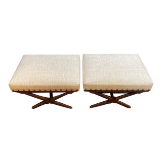 Palecek Barley Twist Linen Seating Ottomans - a Pair For Sale
