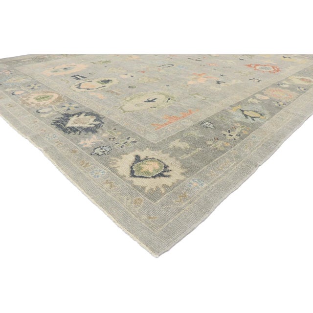 Soft Earth-Tone Turkish Oushak Rug with Modern Coastal Cottage Style 09'11 x 12'11. Polished and playful with earthy...