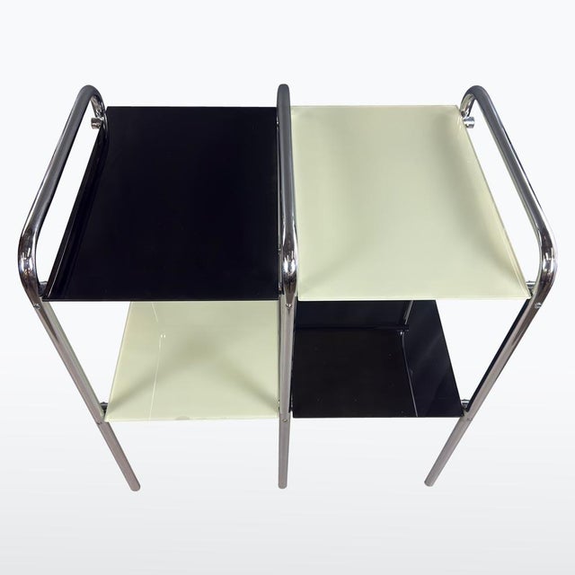 Mid-Century Modern Mid-Century Modern Chrome Etagere with Black and White Glass Shelf, 1950s For Sale - Image 3 of 5