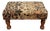 Antique Floral Upholstered Footstool W/ Turned Wood Legs For Sale