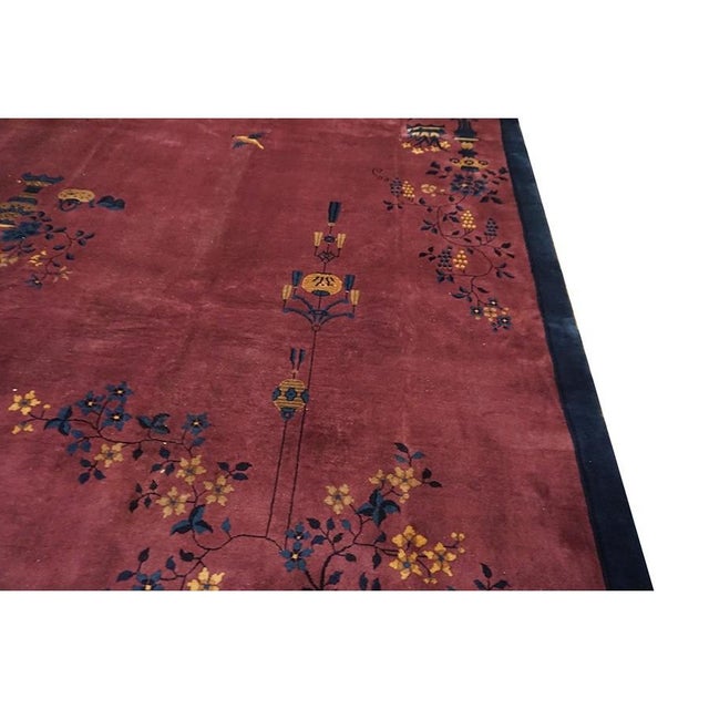 1920s Raspebery Pink Open Field Floral Antique Chinese Art Deco Room Size Rug For Sale - Image 4 of 8