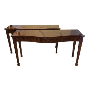 Antique Neoclassical Mahogany Serpentine Serving Console Tables, 1920, Set of 2 For Sale