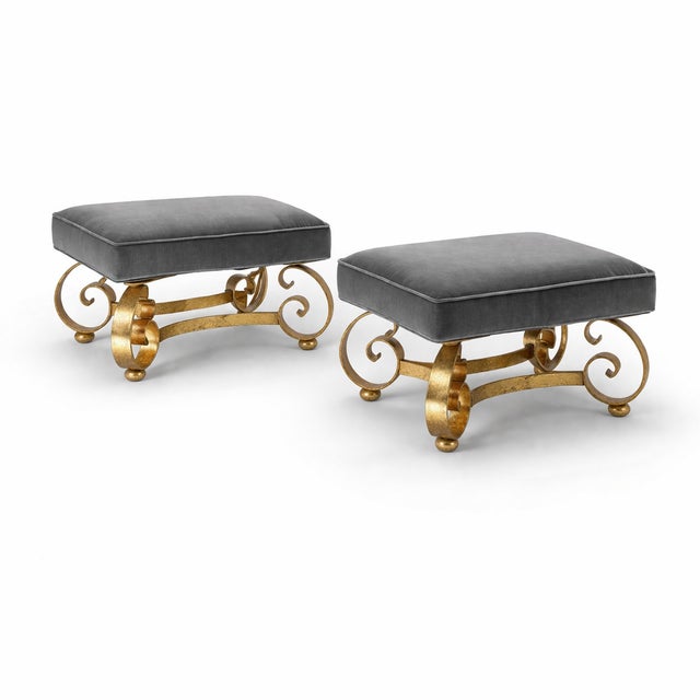 Wonderful Pair of Sculptural Wrought Iron Side Table or Ottoman Bases With Gilt Finish Circa 1960s For Sale - Image 10 of 10