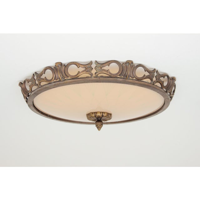 Large Art Deco Recessed Light Fixture in Brass and Glass, 1950s For Sale - Image 11 of 11