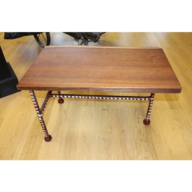 Mahogany Free Edge Table With Leather Wrapped Legs For Sale - Image 10 of 13