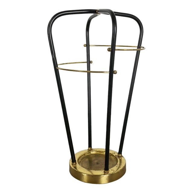 Mid-Century German Hollywood Regency Metal Brass Umbrella Stand, 1950s For Sale