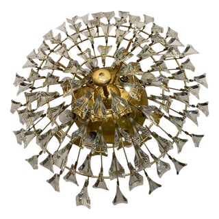 Large Crystal Brass Flush Mount attributed to Stilkronen, 1970s For Sale