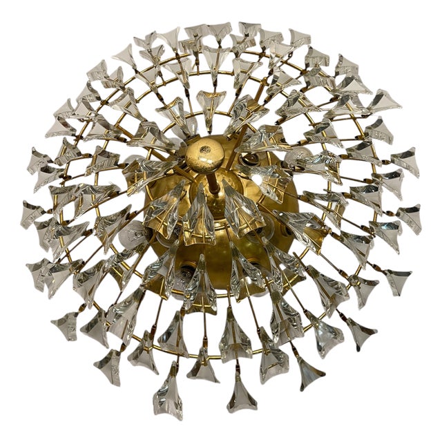 Large Crystal Brass Flush Mount attributed to Stilkronen, 1970s For Sale
