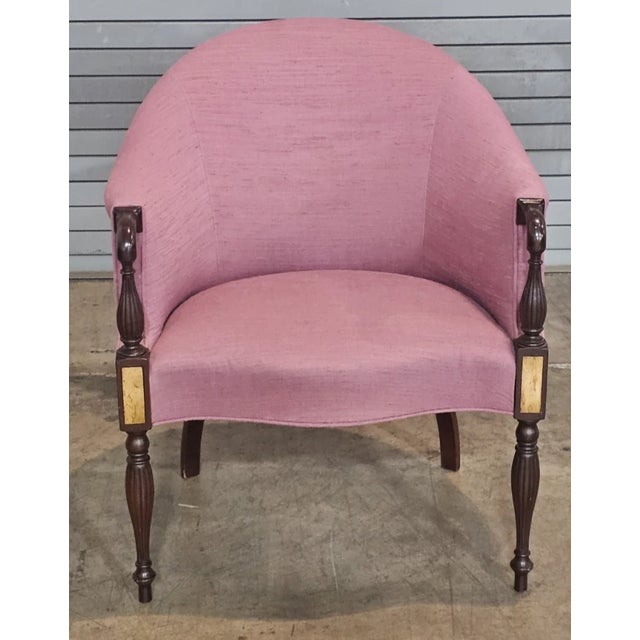 Store Item: Sheraton Style Tub Arm Chair Mahogany Frame w Birdseye Maple Description: Sheraton Style Tub Arm Chair in the...