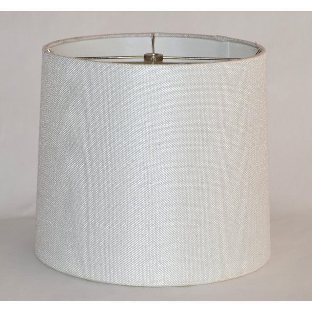 Mid Century Modern Silver Florentine Italian Painted Candlestick Lamps With Linen Shades - a Pair For Sale - Image 12 of 15