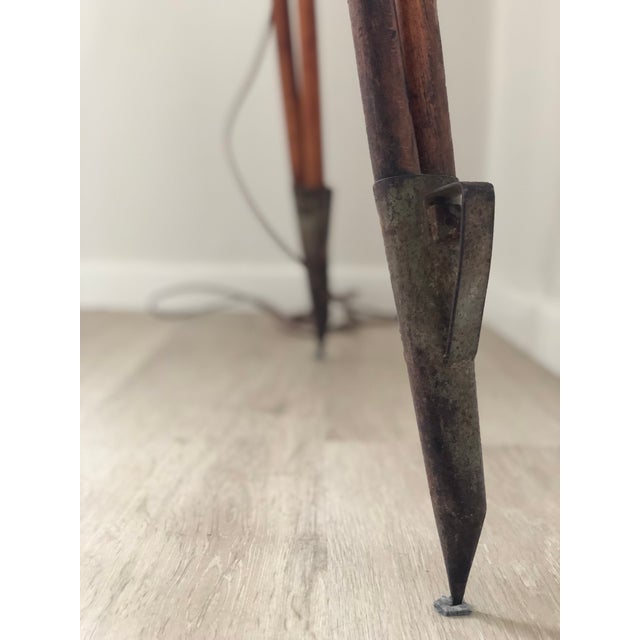 Antique Industrial Brass Floor Lamp on Surveyor Tripod, Early 20th Century For Sale - Image 6 of 11