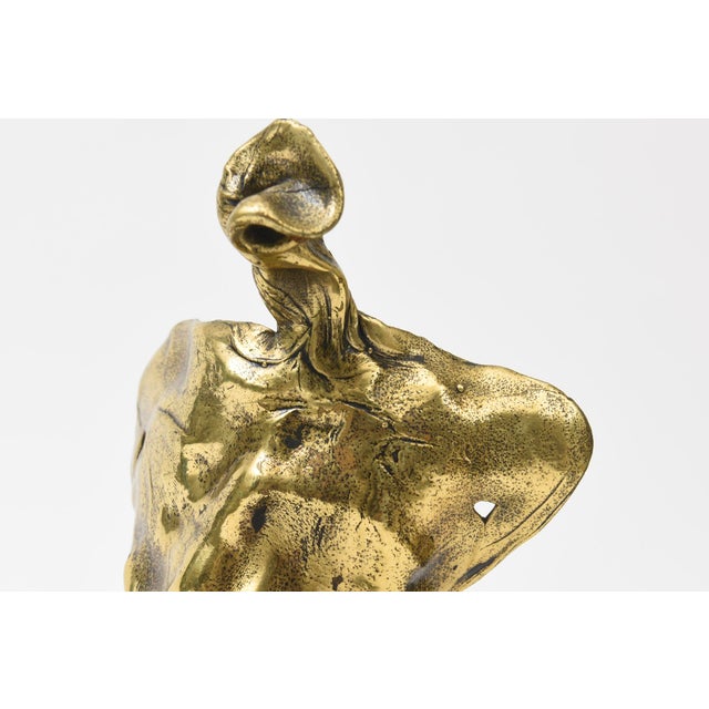 1970s Vintage Cast Bronze Winged Brutalist Torso Sculpture on Black Granite Base For Sale - Image 5 of 12