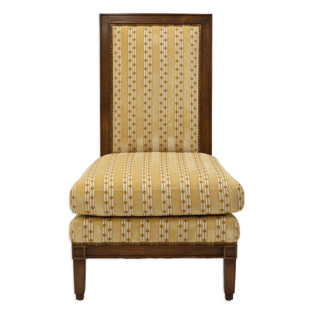 Mid-Century Modern High Back Upholstered Baker Style Accent Slipper Chair For Sale - Image 3 of 7