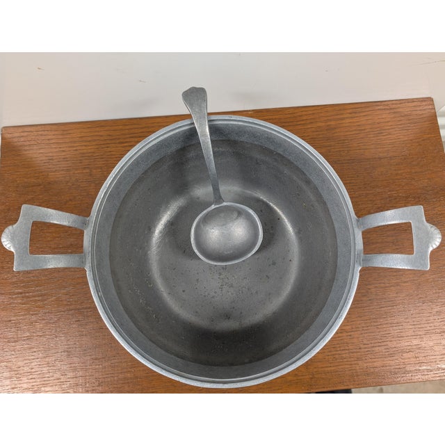 Mid 20th Century 1960s Wilton Armetale Plough Tavern Hollowware Satin Pewter Soup Tureen Lid & Ladle For Sale - Image 5 of 6